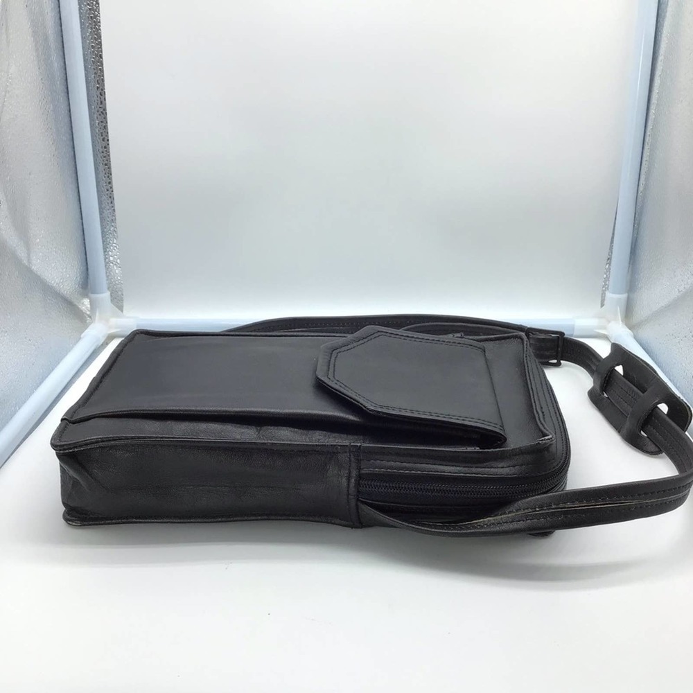 BRAND black leather travel bag w/adjustable strap - Picture 8 of 16